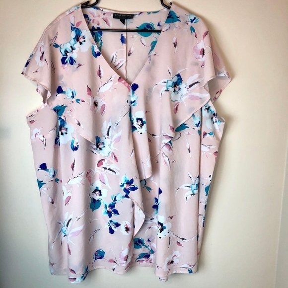 Lane Bryant Tops - Lane Bryant | Floral Ruffle Blouse Pink Size 26